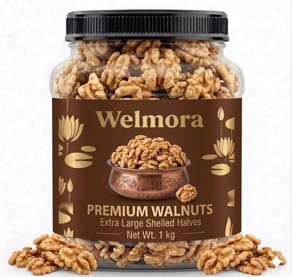 Welmora Premium Walnuts (Akhrot) – Extra Large Shelled Halves | 1kg Pack