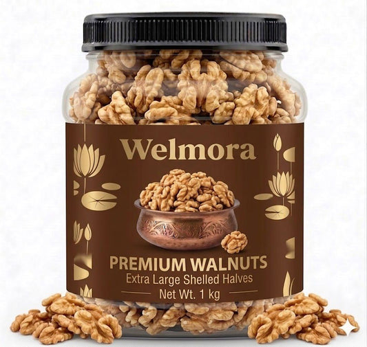 Welmora Premium Walnuts (Akhrot) – Extra Large Shelled Halves | 1kg Pack
