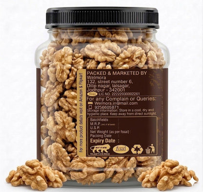 Welmora Premium Walnuts (Akhrot) – Extra Large Shelled Halves | 1kg Pack