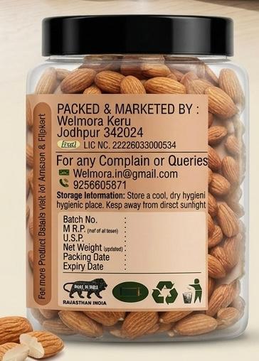 Welmora Premium Almonds (Badam) – Crunchy, Nutritious & Energy Boosting Dry Fruits